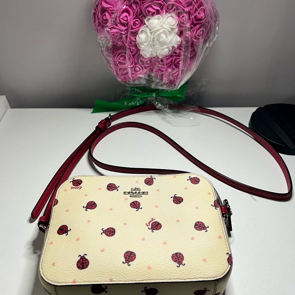 Coach Cream and Red Ladybug Crossbody Bag